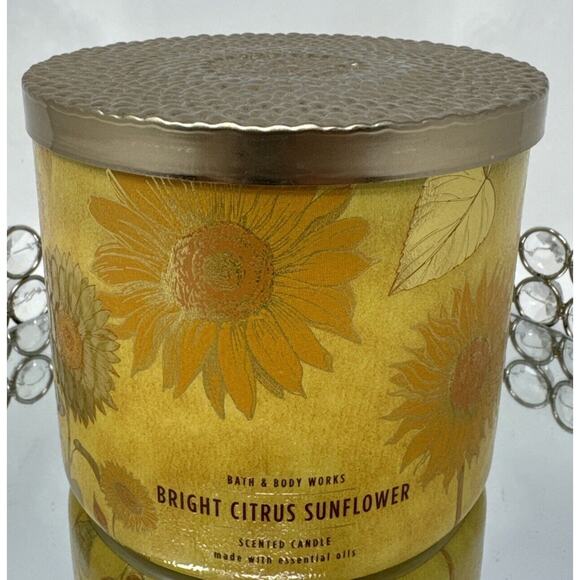 HTF~Bath & Body Works Bright Citrus Sunflower 🌻~3 Wick Large Candle~Very Rare - Picture 5 of 7